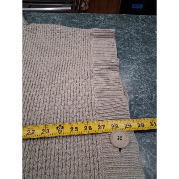 McDuff Neutral Tan Open Snap Front Poncho Wool Cashmere Mock Neck Sweater S/M - Picture 12 of 16